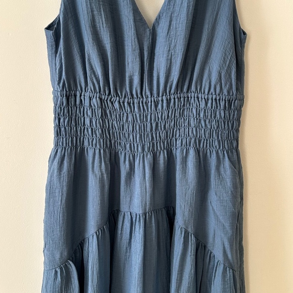 Vince Blue Smocked Tiered Midi Dress - Picture 3 of 16